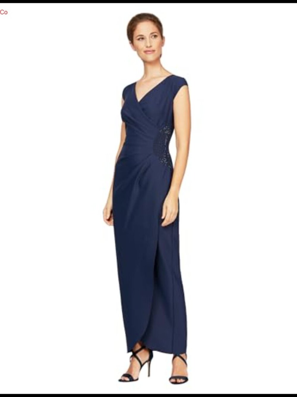 Womens Long Cap Sleeve Sheath Gown Beaded Side Detail Formal Dress